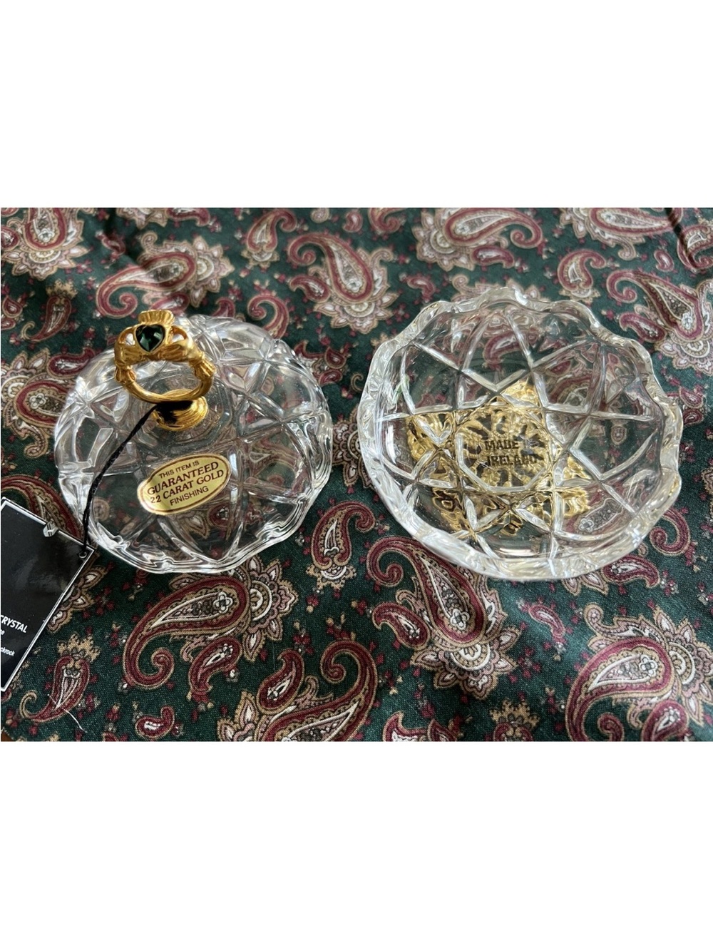 Killarney Crystal Ireland Cut Glass Trinket Box with Lid Gold Finishing